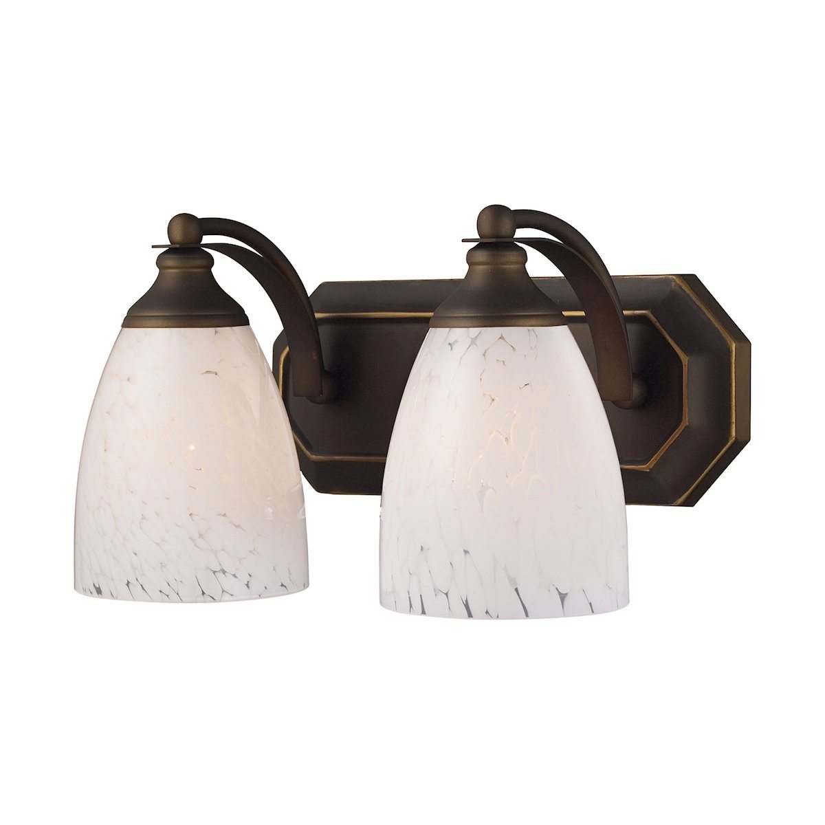 Bath And Spa 2 Light Vanity In Aged Bronze And Snow White Glass Wall Elk Lighting 