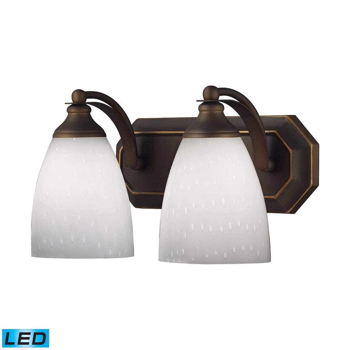 Bath And Spa 2 Light LED Vanity In Aged Bronze And Simple White Glass Wall Elk Lighting 