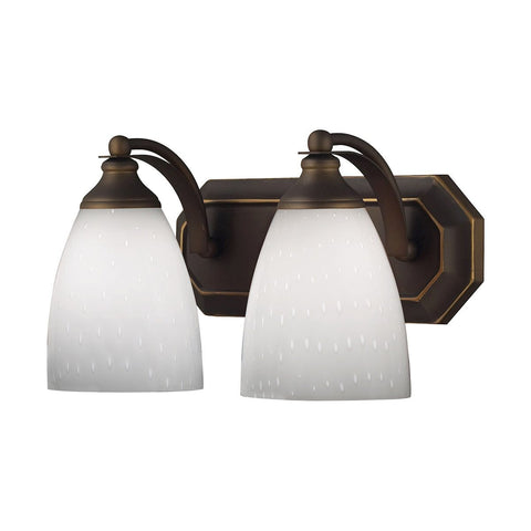 Bath And Spa 2 Light Vanity In Aged Bronze And Simple White Glass Wall Elk Lighting 