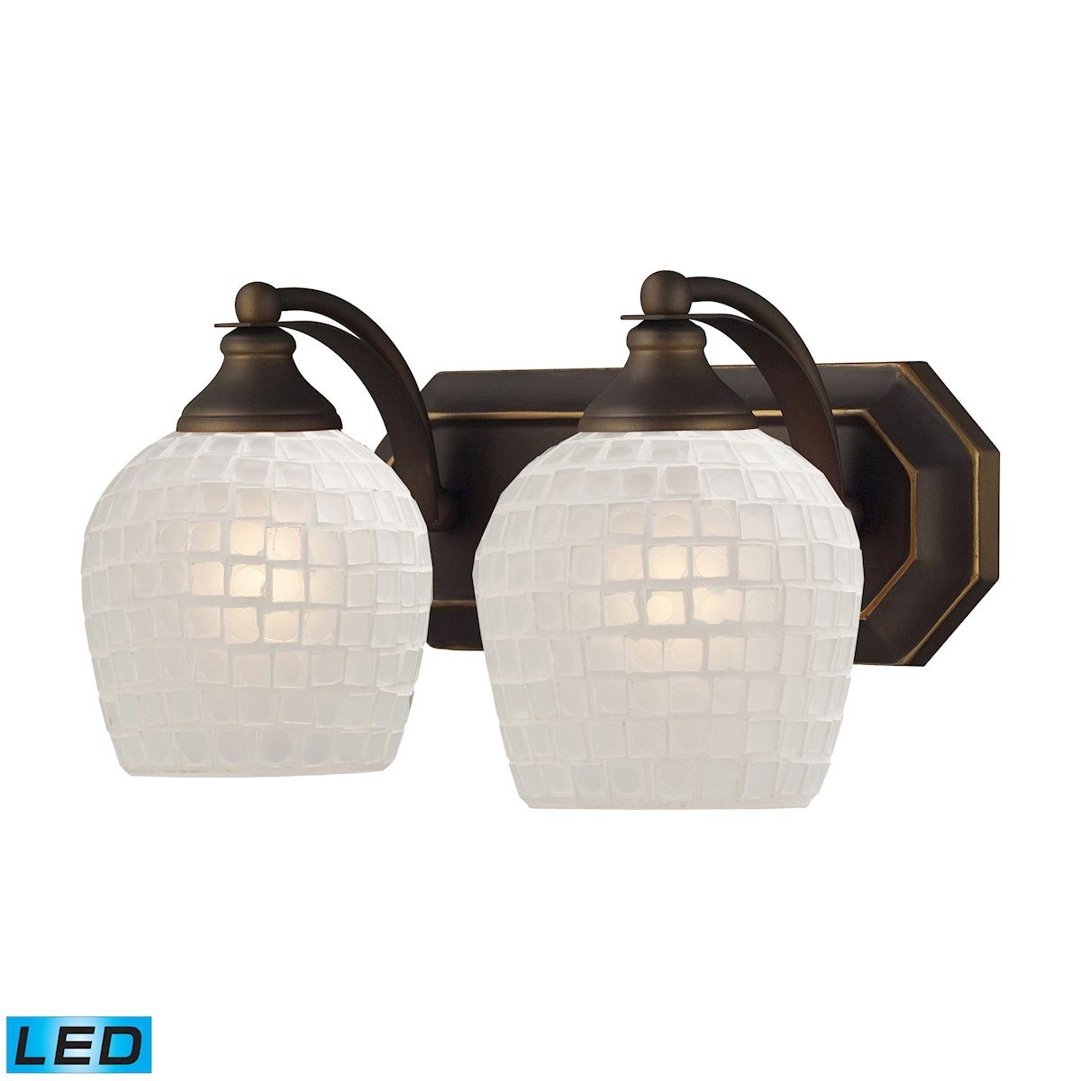 Bath And Spa 2 Light LED Vanity In Aged Bronze And White Glass Wall Elk Lighting 