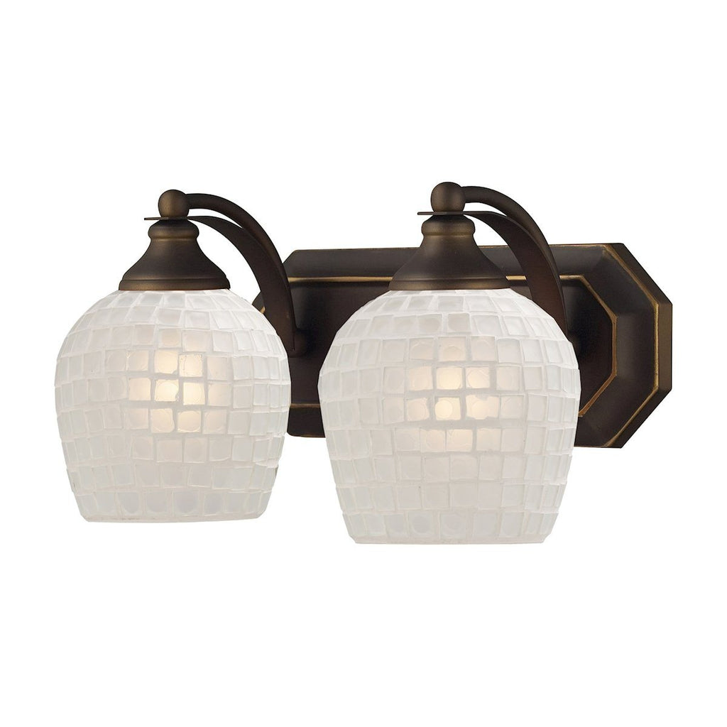 Bath And Spa 2 Light Vanity In Aged Bronze And White Glass Wall Elk Lighting 