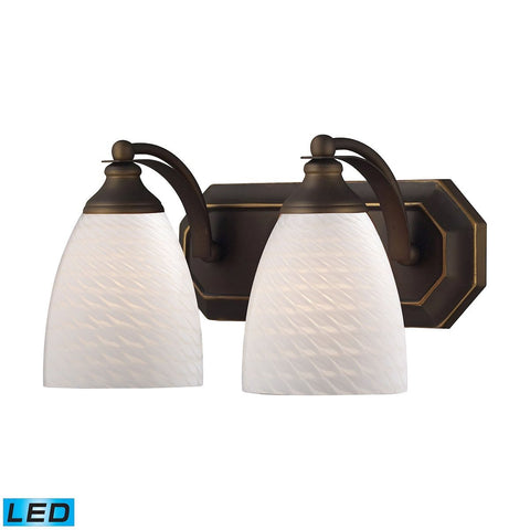 Bath And Spa 2 Light LED Vanity In Aged Bronze And White Swirl Glass Wall Elk Lighting 
