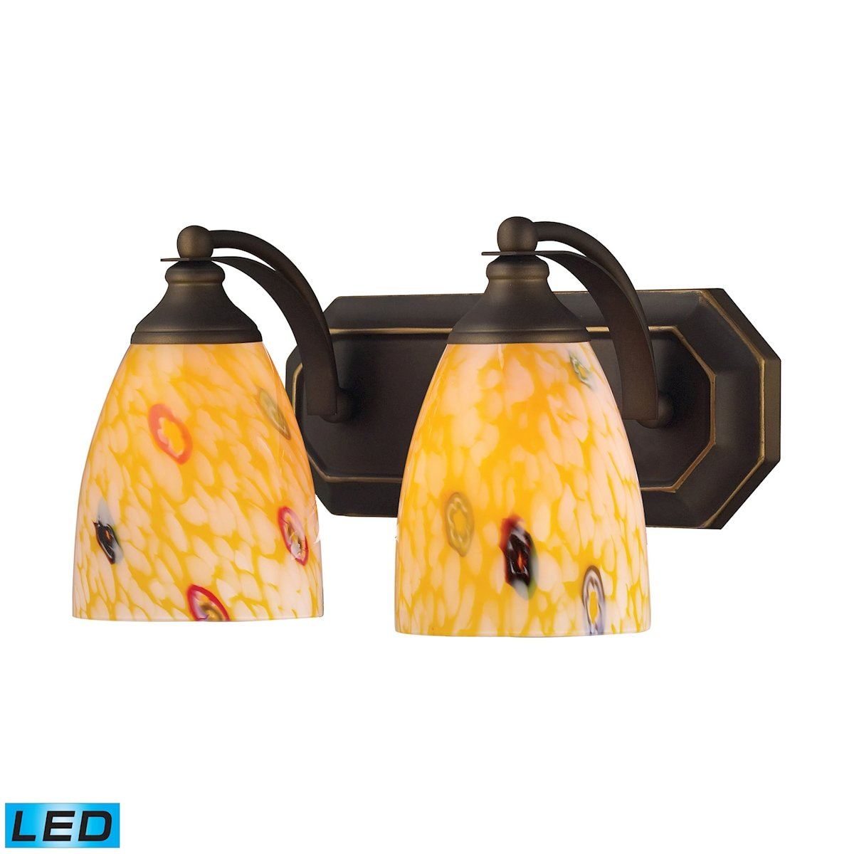 Bath And Spa 2 Light LED Vanity In Aged Bronze And Yellow Glass Wall Elk Lighting 