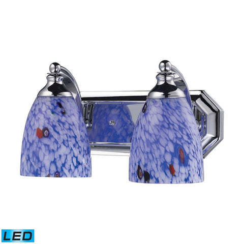 Bath And Spa 2 Light LED Vanity In Polished Chrome And Starburst Blue Glass Wall Elk Lighting 