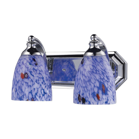 Bath And Spa 2 Light Vanity In Polished Chrome And Starburst Blue Glass Wall Elk Lighting 