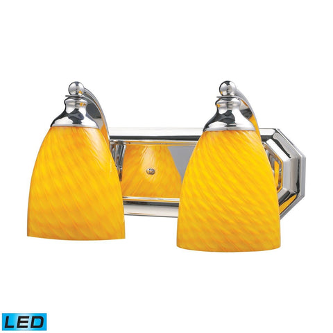 Bath And Spa 2 Light LED Vanity In Polished Chrome And Canary Glass Wall Elk Lighting 