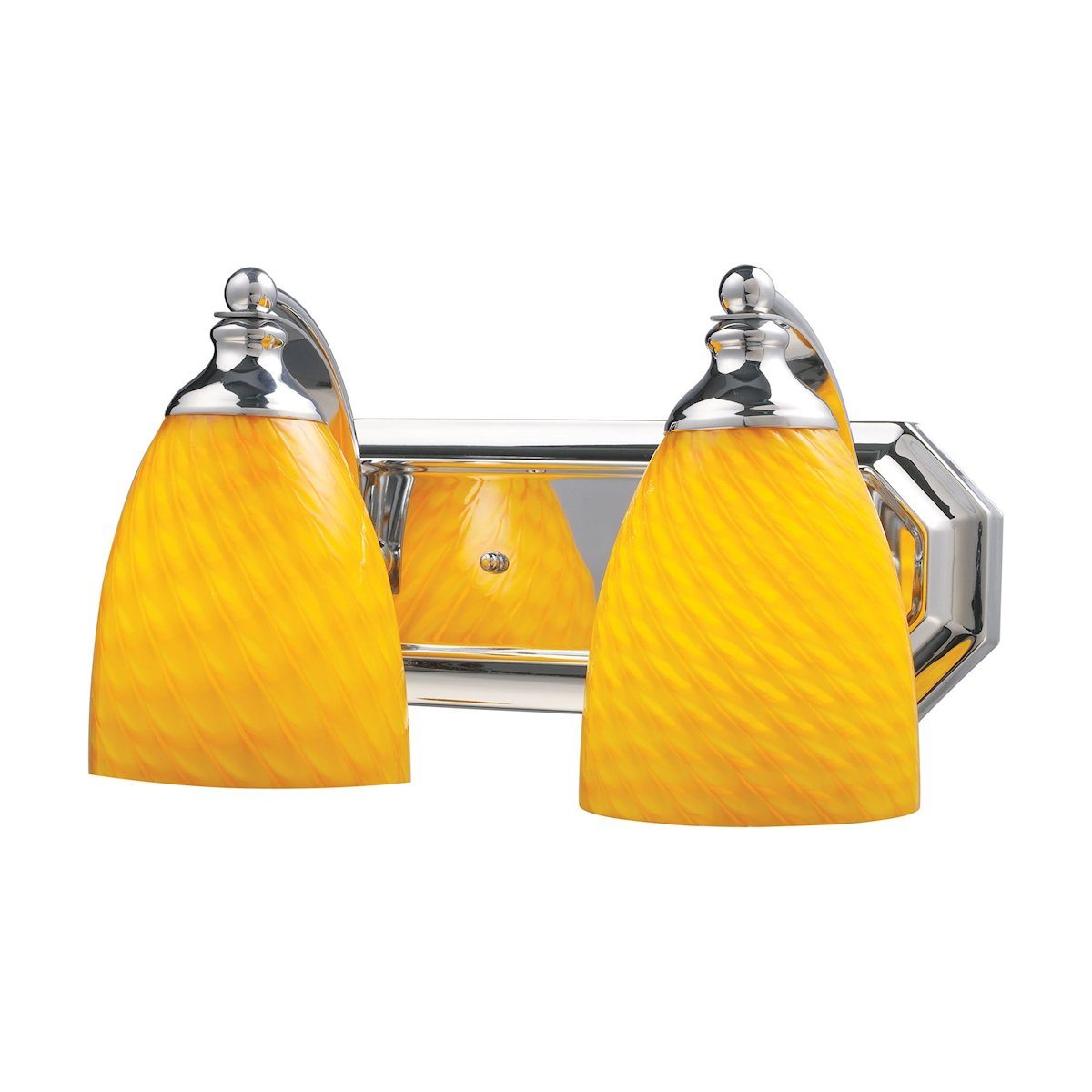 Bath And Spa 2 Light Vanity In Polished Chrome And Canary Glass Wall Elk Lighting 