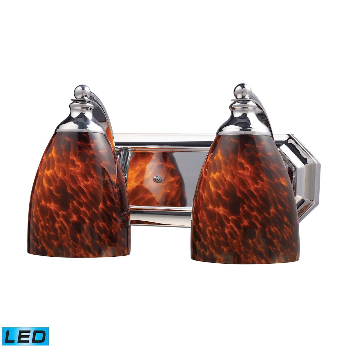 Bath And Spa 2 Light LED Vanity In Polished Chrome And Espresso Glass Wall Elk Lighting 
