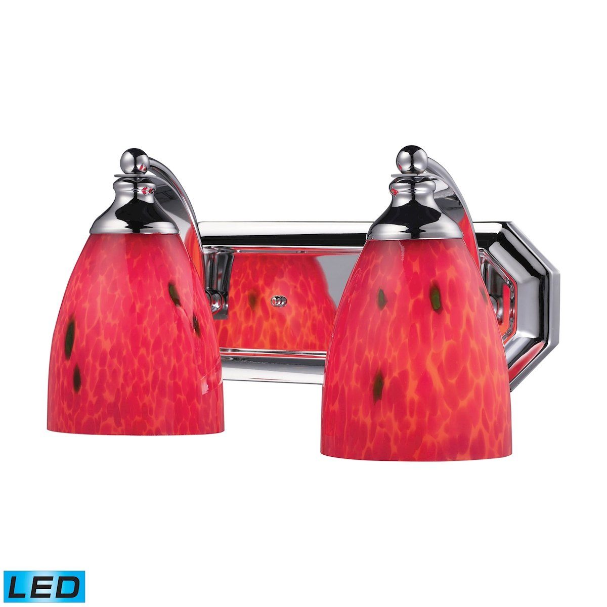 Bath And Spa 2 Light LED Vanity In Polished Chrome And Fire Red Glass Wall Elk Lighting 