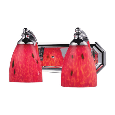 Bath And Spa 2 Light Vanity In Polished Chrome And Fire Red Glass Wall Elk Lighting 
