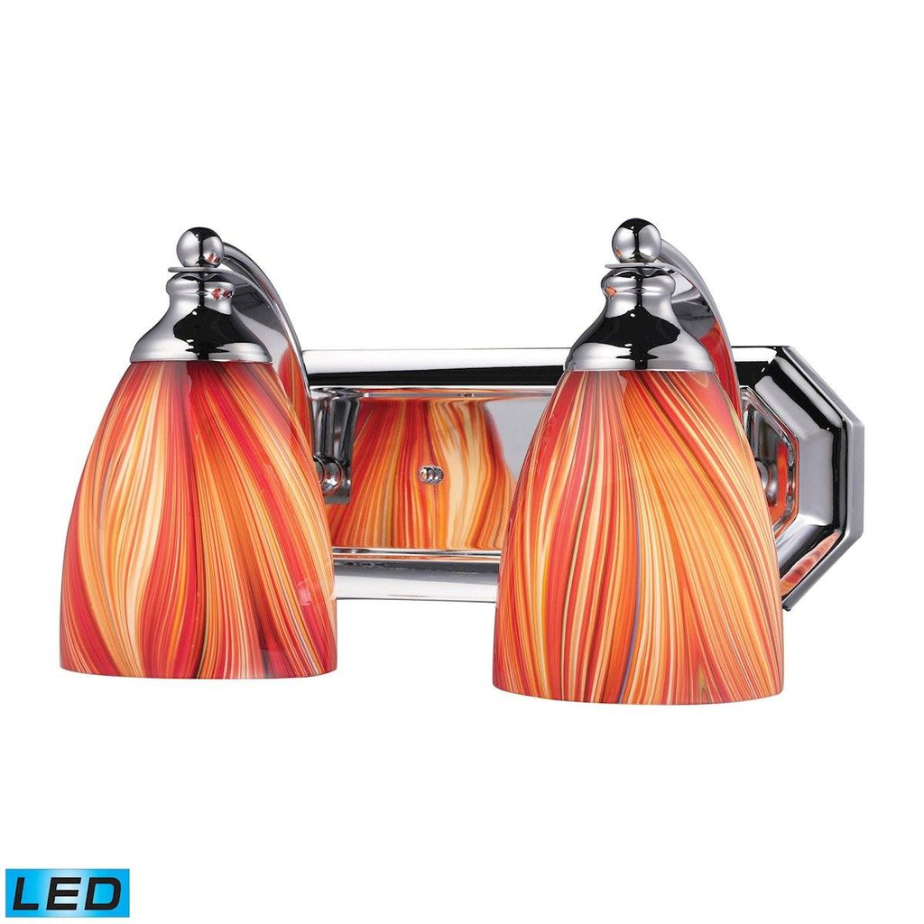 Bath And Spa 2 Light LED Vanity In Polished Chrome And Multi Glass Wall Elk Lighting 