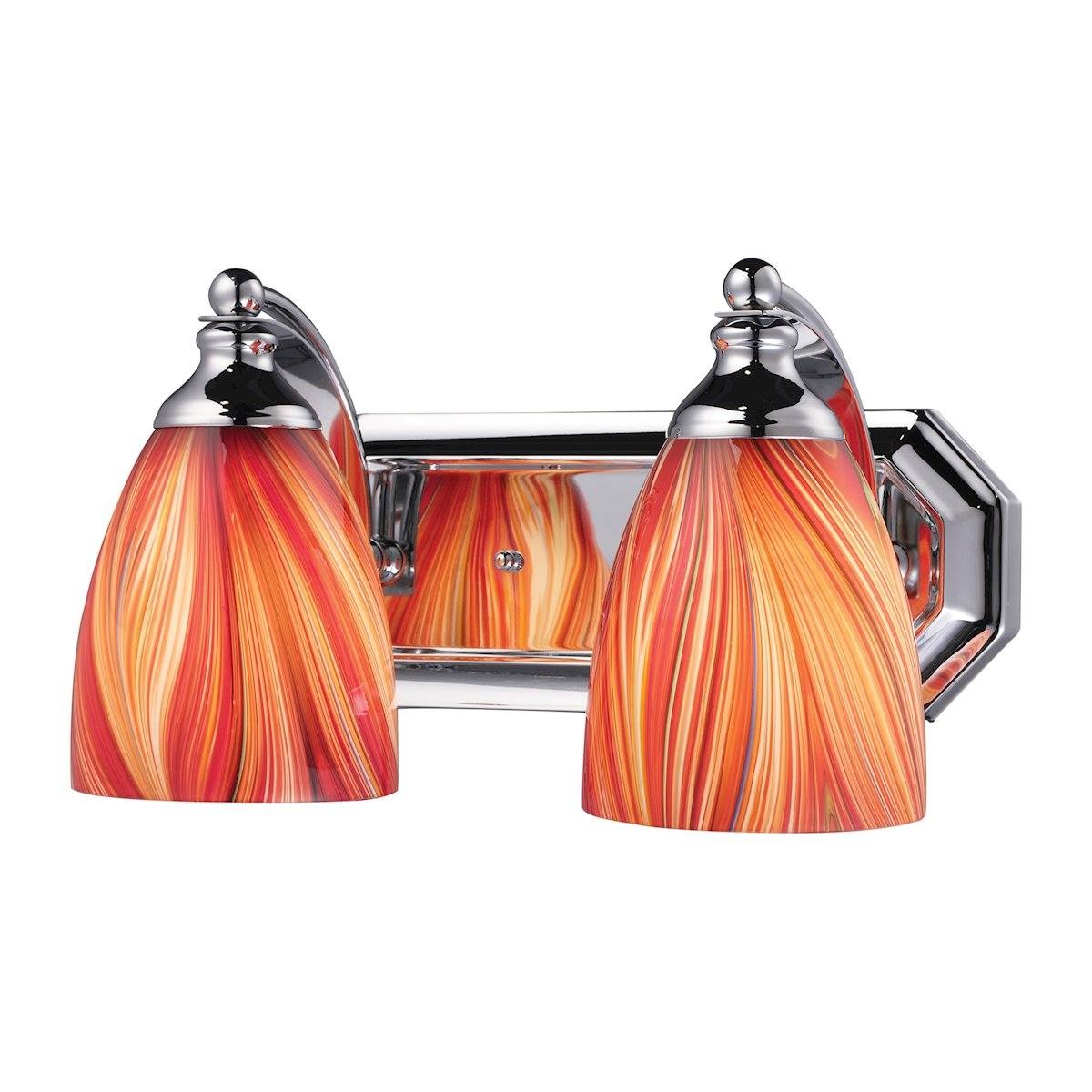 Bath And Spa 2 Light Vanity In Polished Chrome And Multi Glass Wall Elk Lighting 