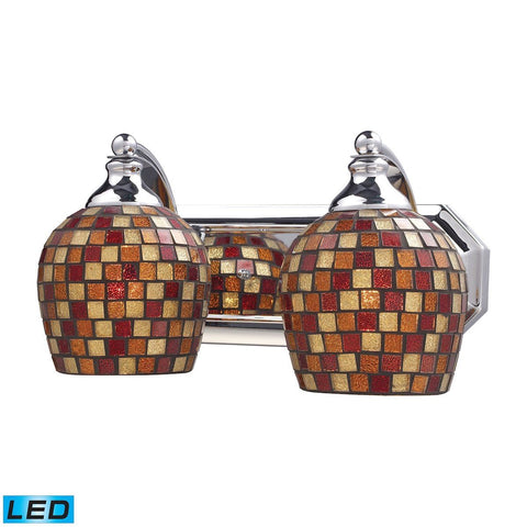 Bath And Spa 2 Light LED Vanity In Polished Chrome And Multi Fusion Glass Wall Elk Lighting 