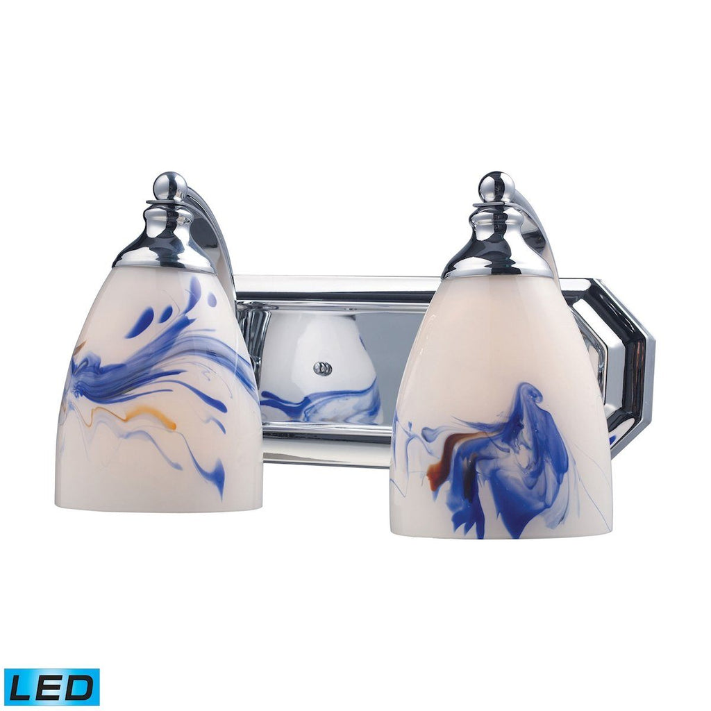 Bath And Spa 2 Light LED Vanity In Polished Chrome And Mountain Glass Wall Elk Lighting 