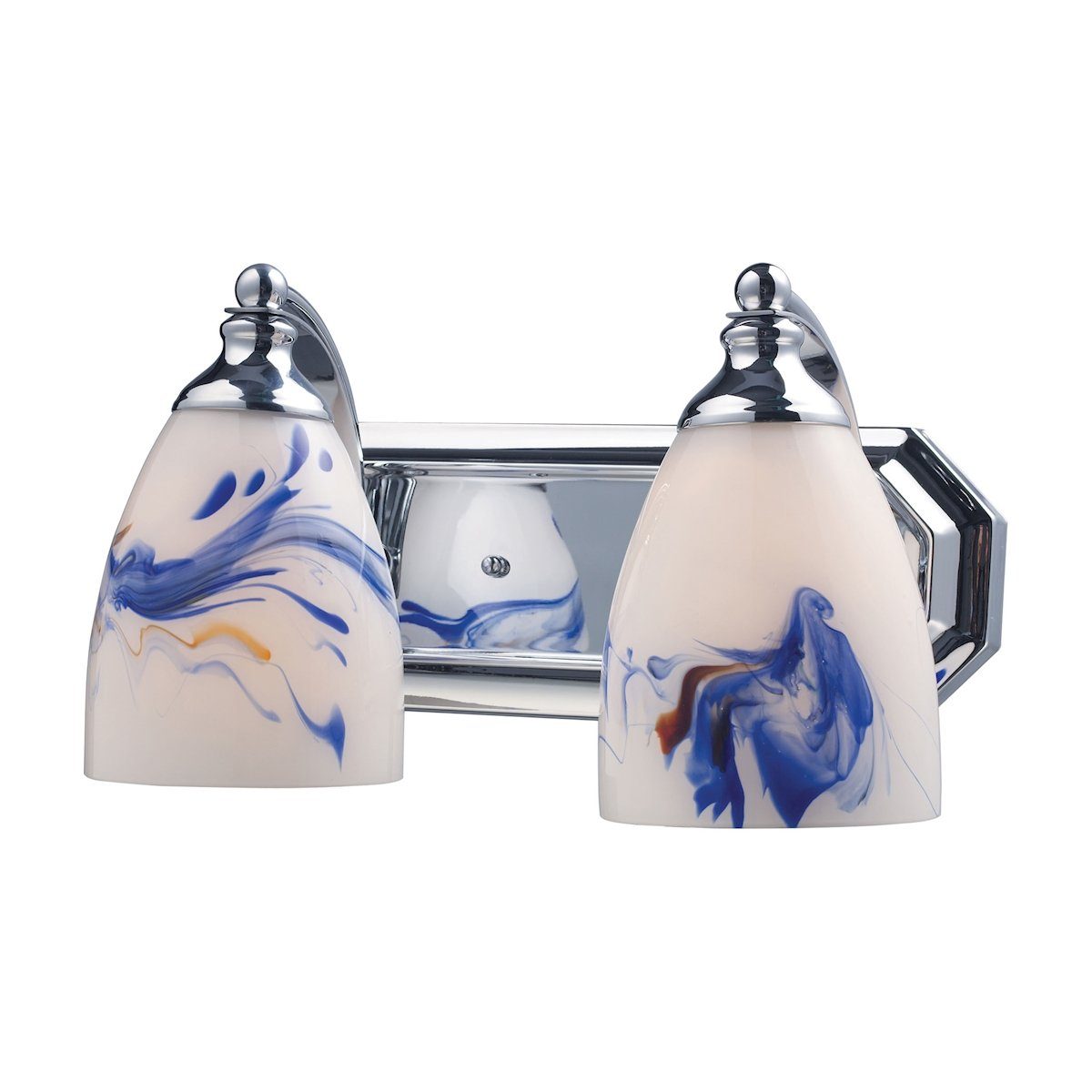 Bath And Spa 2 Light Vanity In Polished Chrome And Mountain Glass Wall Elk Lighting 