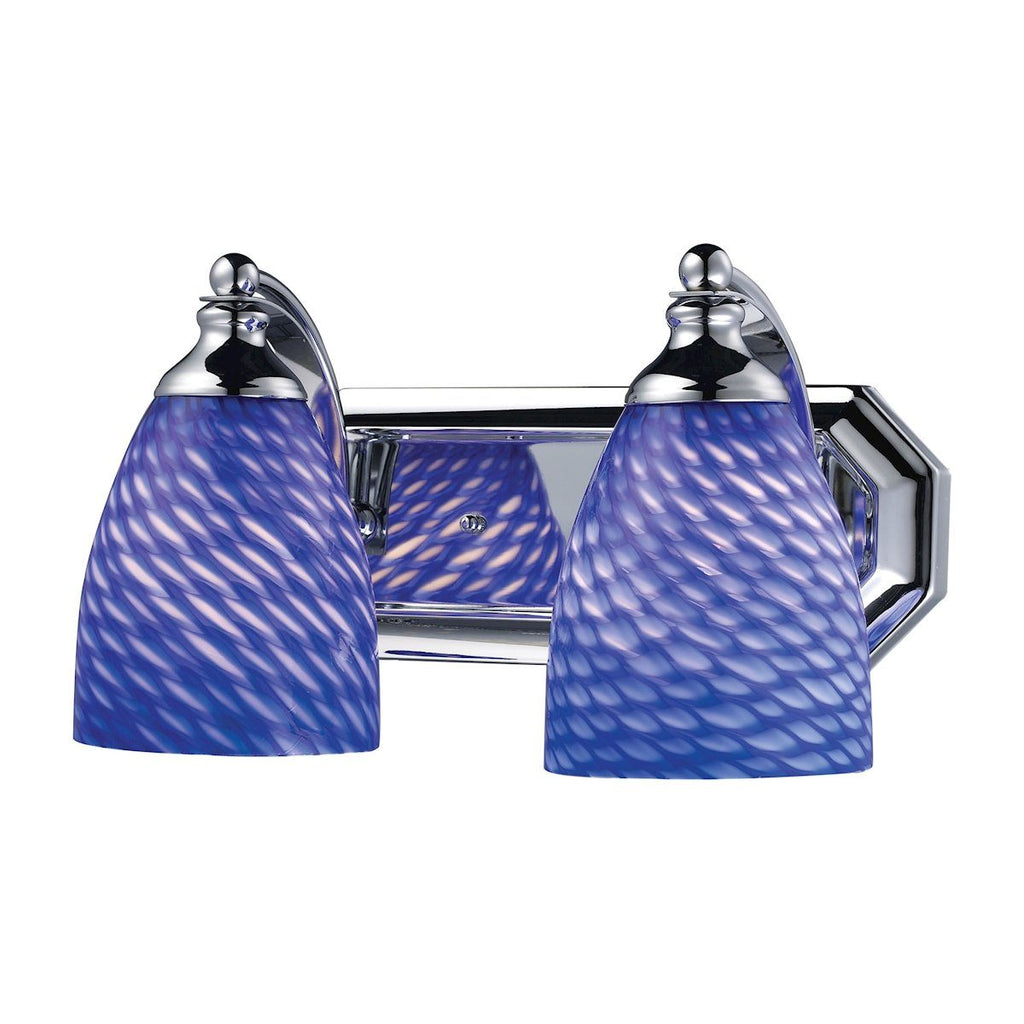 Bath And Spa 2 Light Vanity In Polished Chrome And Sapphire Glass Wall Elk Lighting 