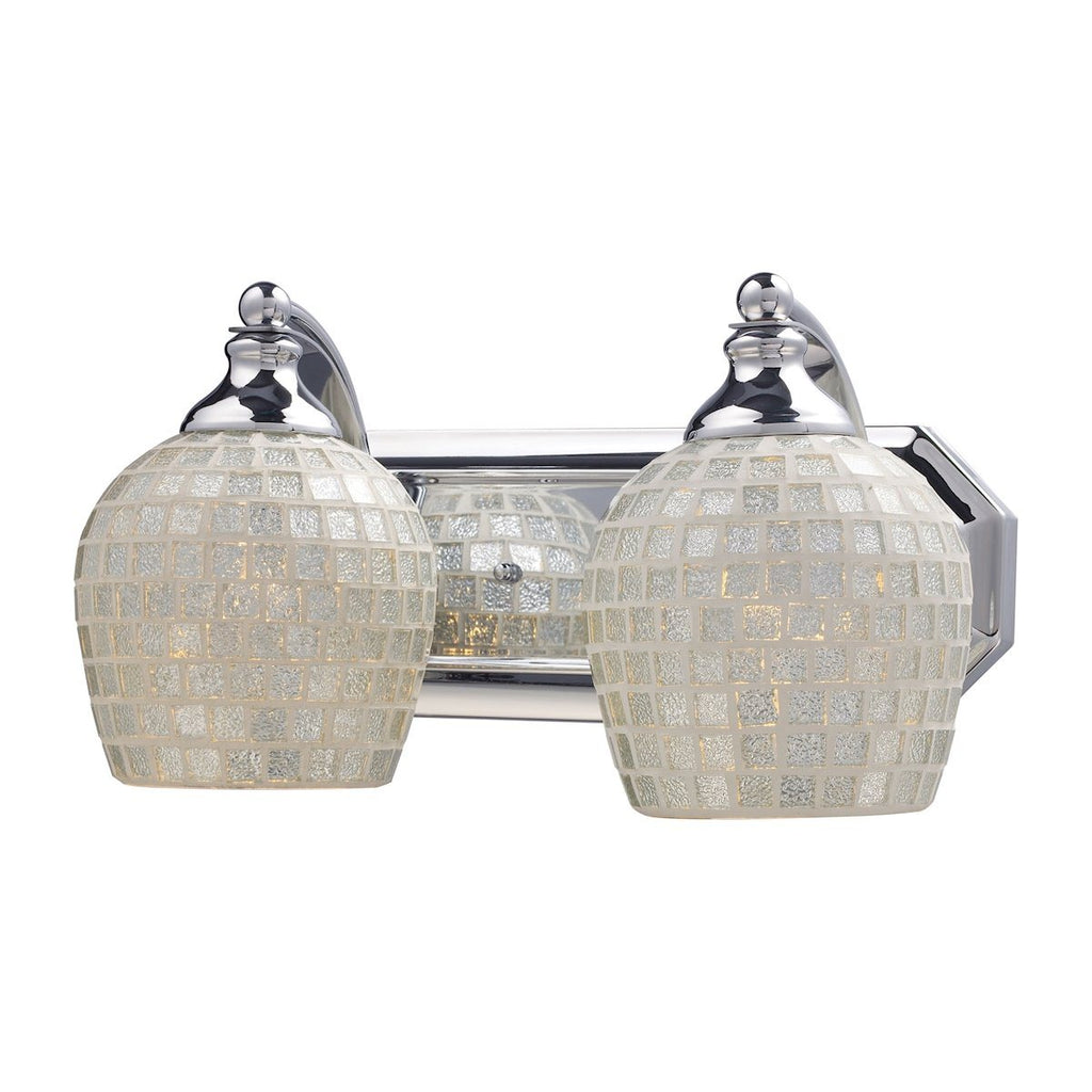 Bath And Spa 2 Light Vanity In Polished Chrome And Silver Glass Wall Elk Lighting 