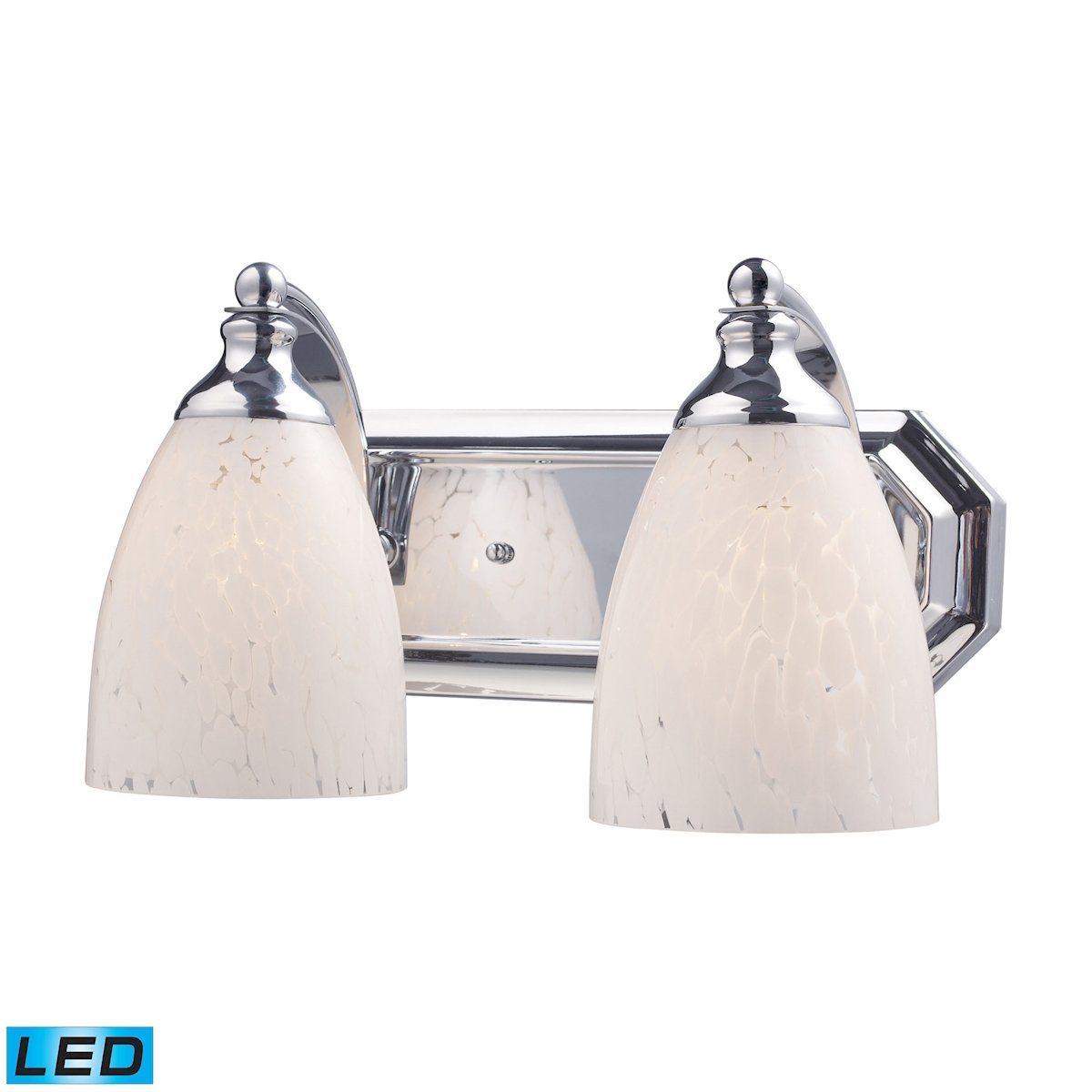 Bath And Spa 2 Light LED Vanity In Polished Chrome And Snow White Glass Wall Elk Lighting 