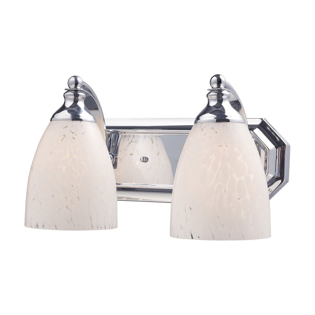 Bath And Spa 2 Light Vanity In Polished Chrome And Snow White Glass Wall Elk Lighting 
