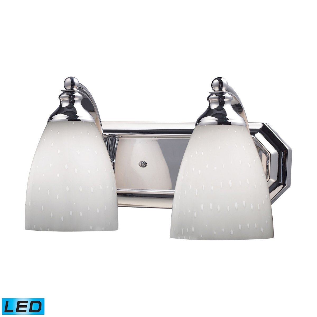 Bath And Spa 2 Light LED Vanity In Polished Chrome And Simple White Glass Wall Elk Lighting 