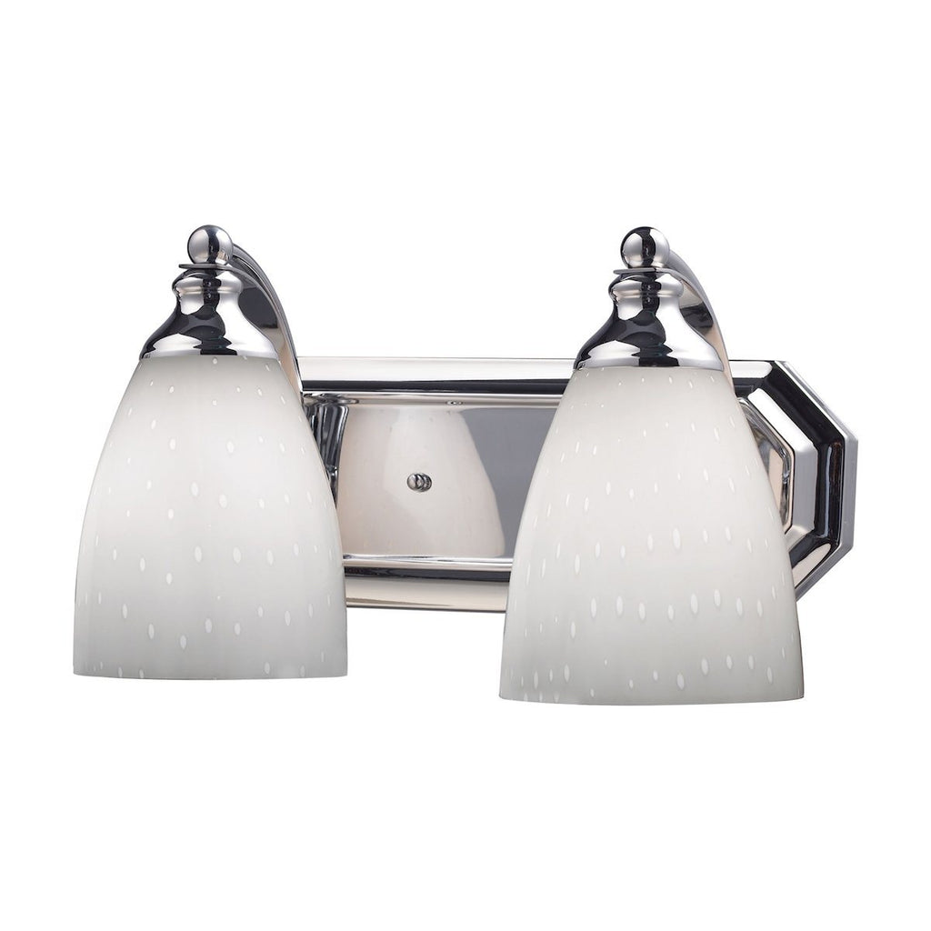 Bath And Spa 2 Light Vanity In Polished Chrome And Simple White Glass Wall Elk Lighting 