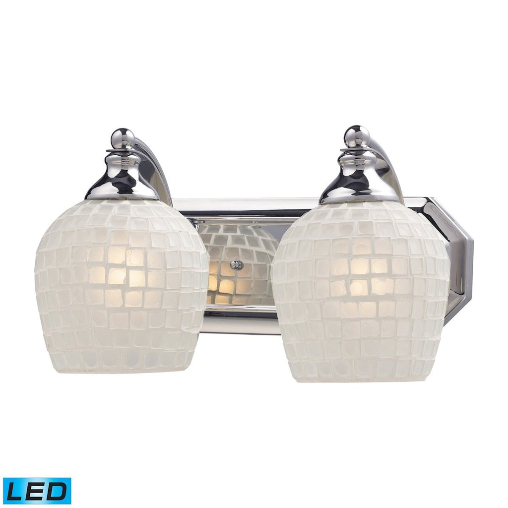 Bath And Spa 2 Light LED Vanity In Polished Chrome And White Glass Wall Elk Lighting 