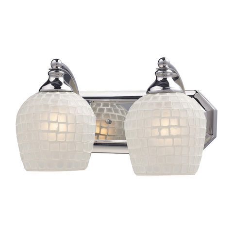 Bath And Spa 2 Light Vanity In Polished Chrome And White Glass Wall Elk Lighting 