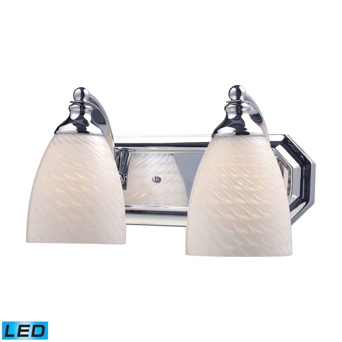 Bath And Spa 2 Light LED Vanity In Polished Chrome And White Swirl Glass Wall Elk Lighting 