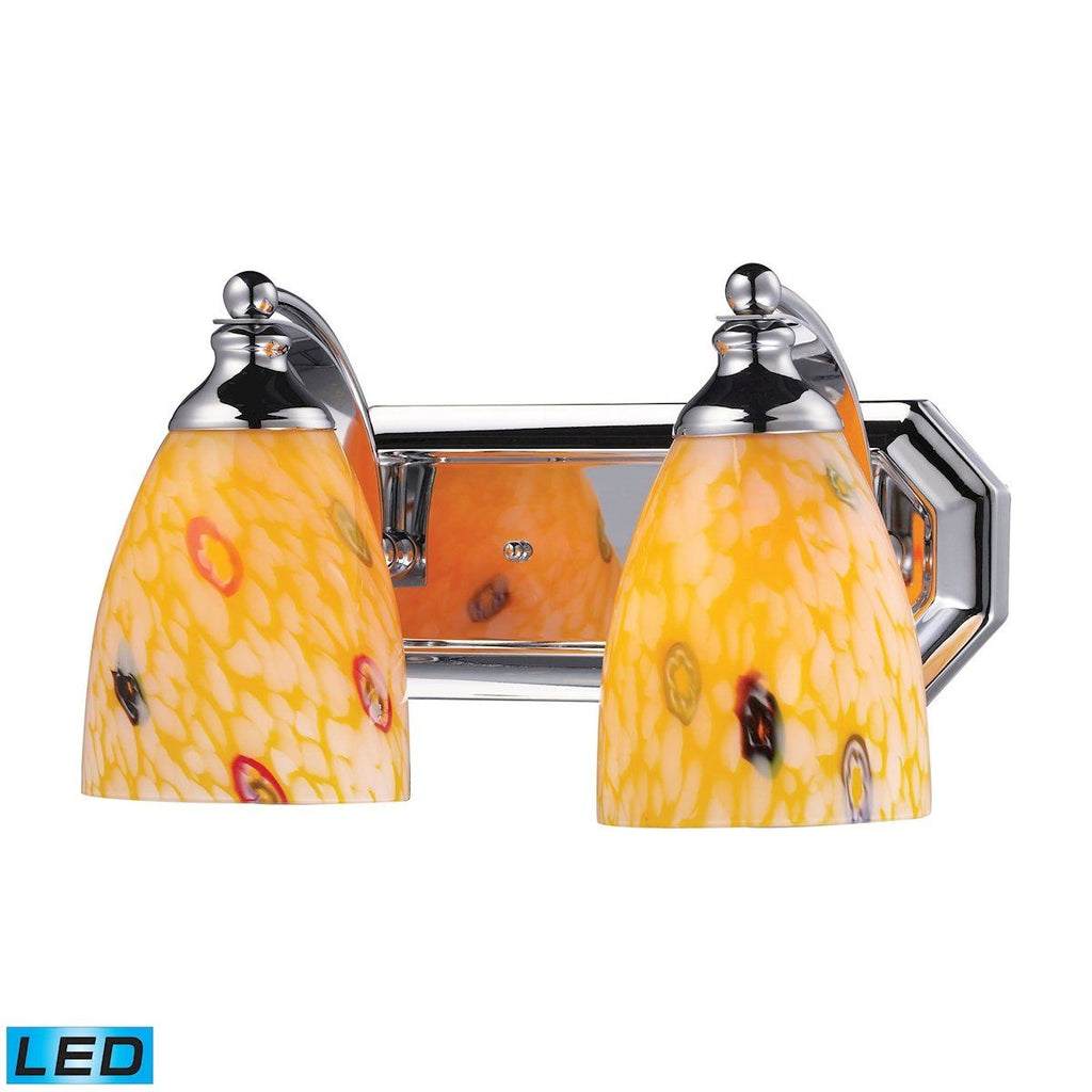Bath And Spa 2 Light LED Vanity In Polished Chrome And Yellow Glass Wall Elk Lighting 