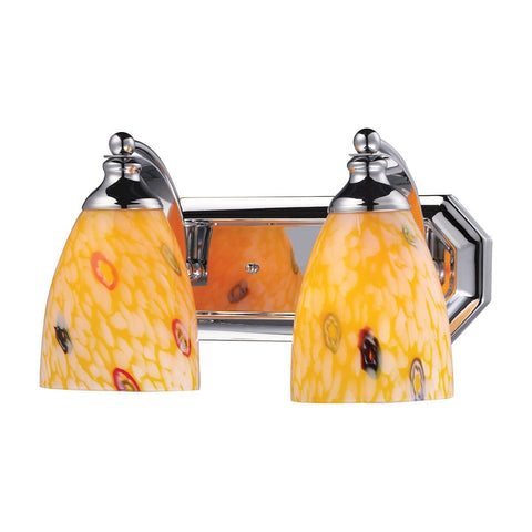 Bath And Spa 2 Light Vanity In Polished Chrome And Yellow Glass Wall Elk Lighting 