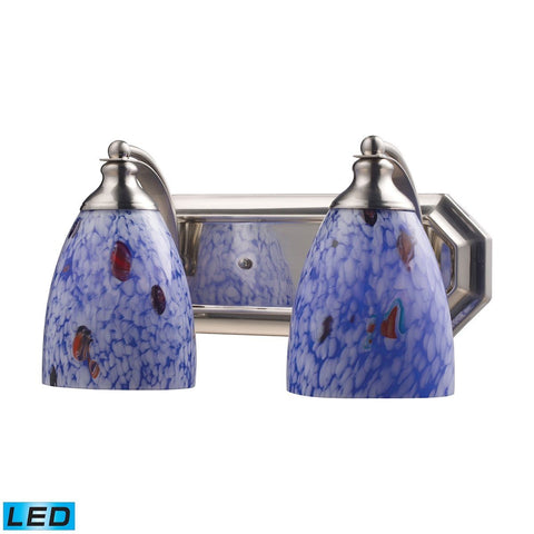 Bath And Spa 2 Light LED Vanity In Satin Nickel And Starburst Blue Glass Wall Elk Lighting 