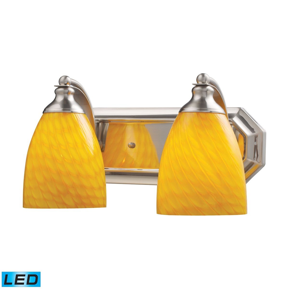 Bath And Spa 2 Light LED Vanity In Satin Nickel And Canary Glass Wall Elk Lighting 