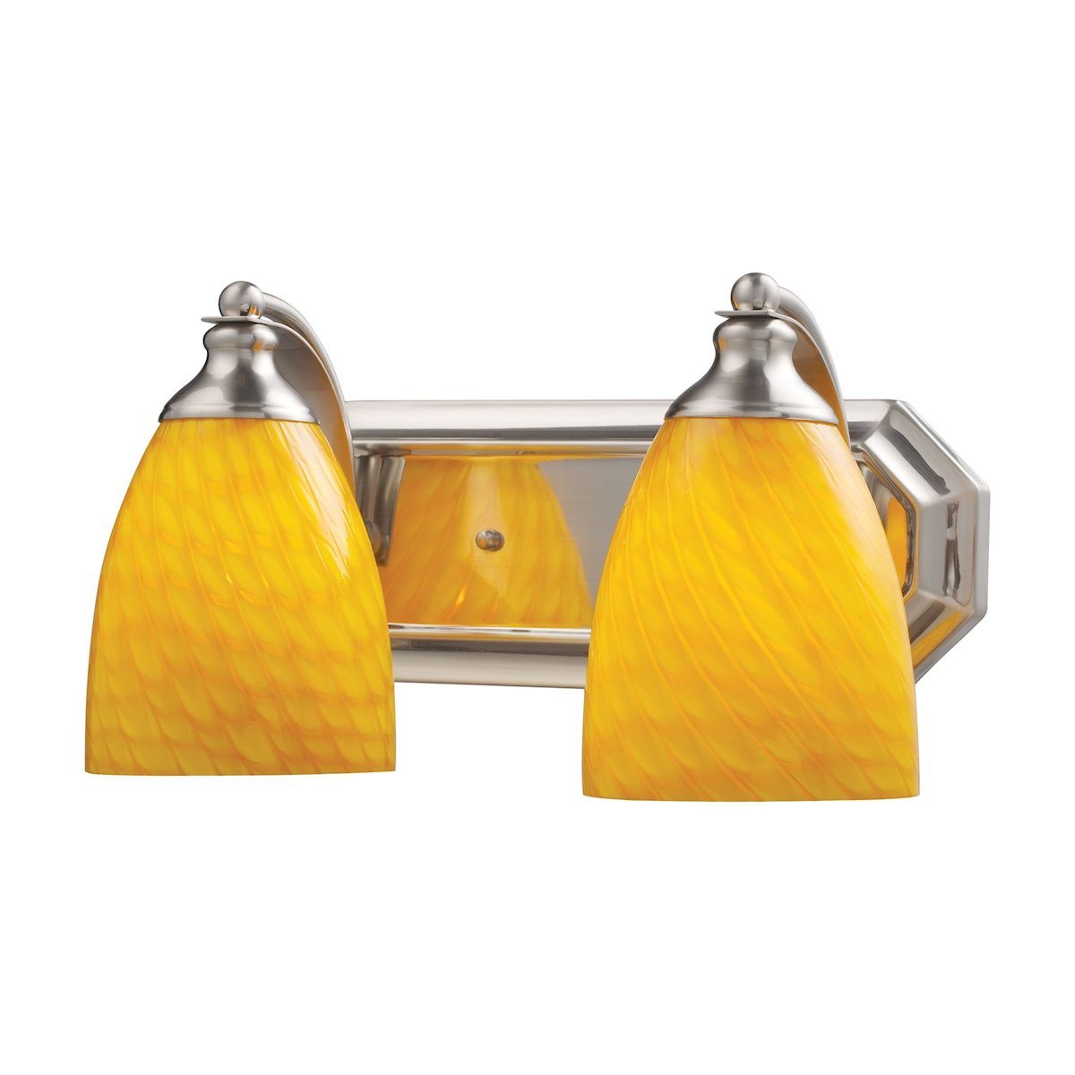 Bath And Spa 2 Light Vanity In Satin Nickel And Canary Glass Wall Elk Lighting 