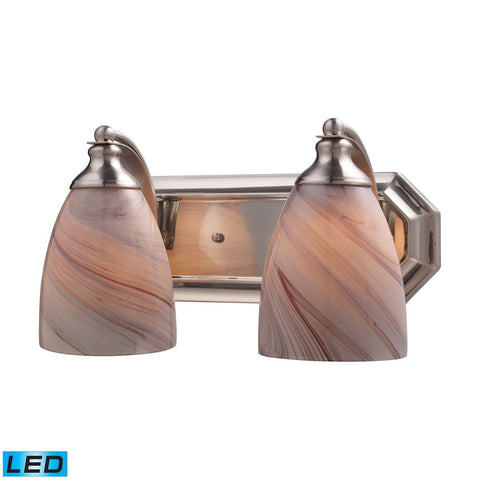 Bath And Spa 2 Light LED Vanity In Satin Nickel And Creme Glass Wall Elk Lighting 