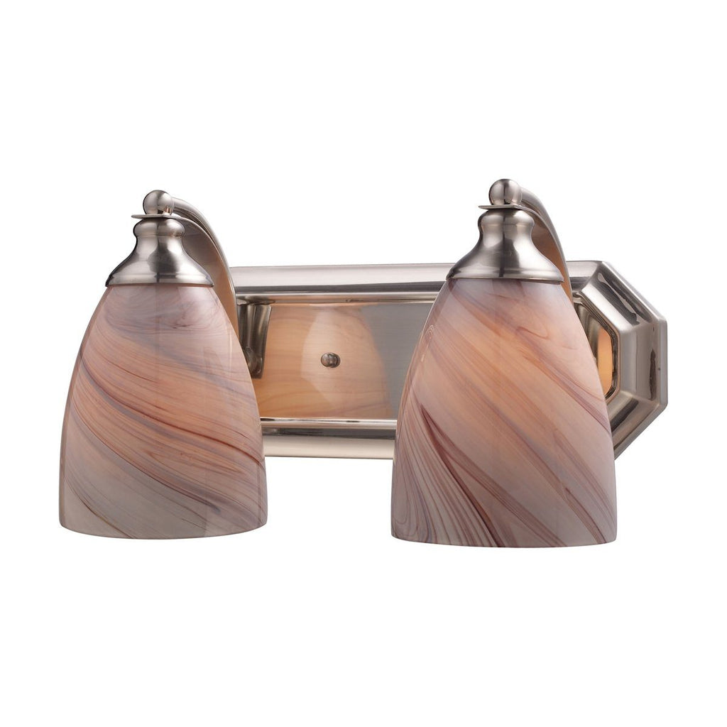 Bath And Spa 2 Light Vanity In Satin Nickel And Creme Glass Wall Elk Lighting 
