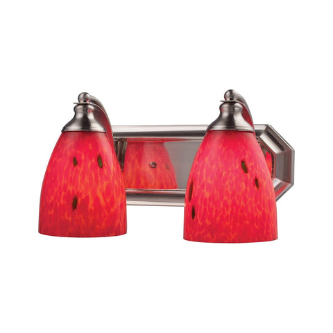 Bath And Spa 2 Light Vanity In Satin Nickel And Fire Red Glass Wall Elk Lighting 