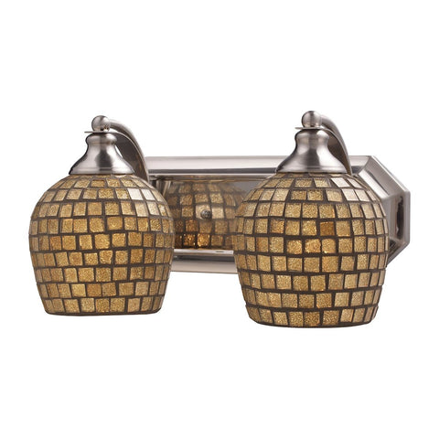 Bath And Spa 2 Light Vanity In Satin Nickel And Gold Leaf Glass Wall Elk Lighting 