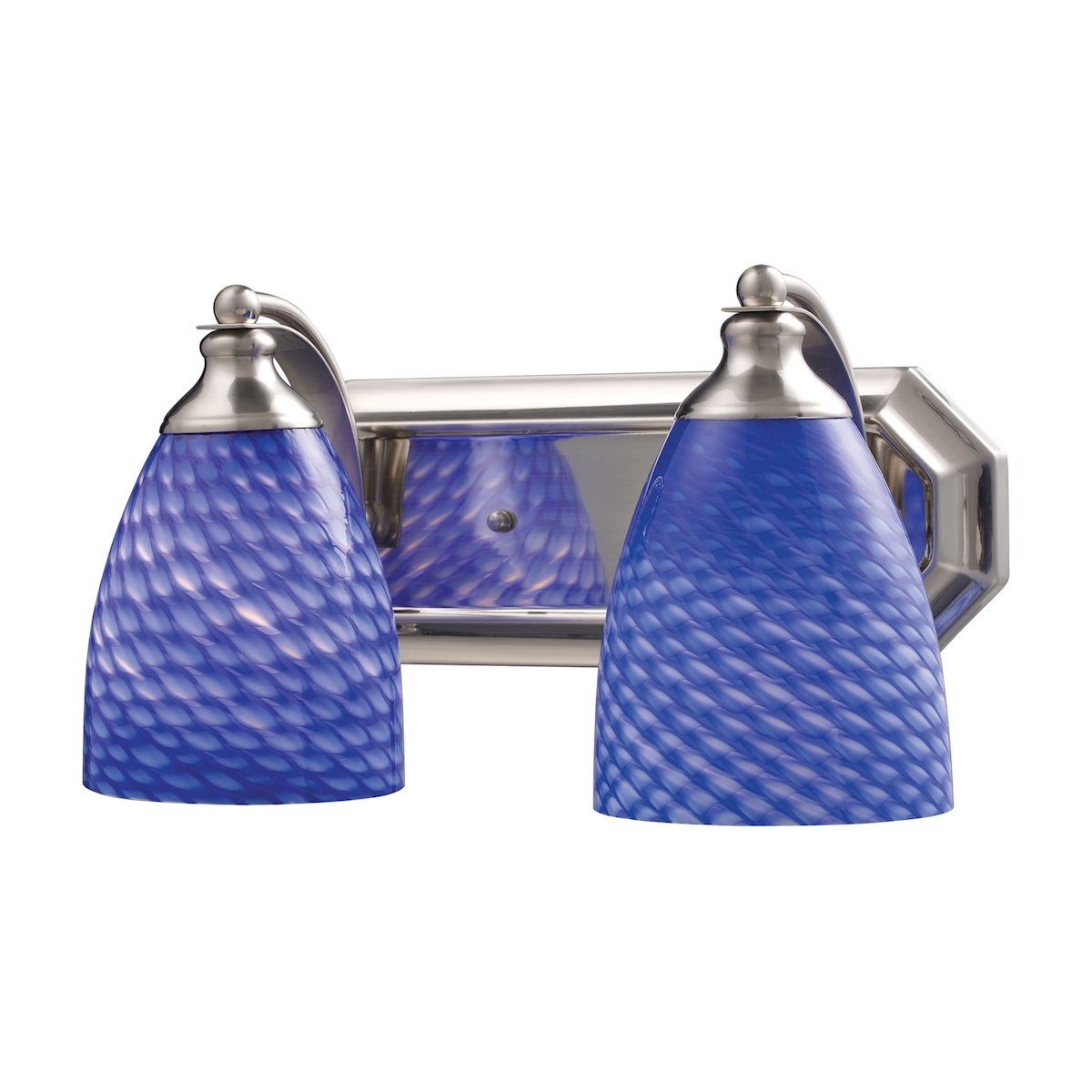 Bath And Spa 2 Light Vanity In Satin Nickel And Sapphire Glass Wall Elk Lighting 