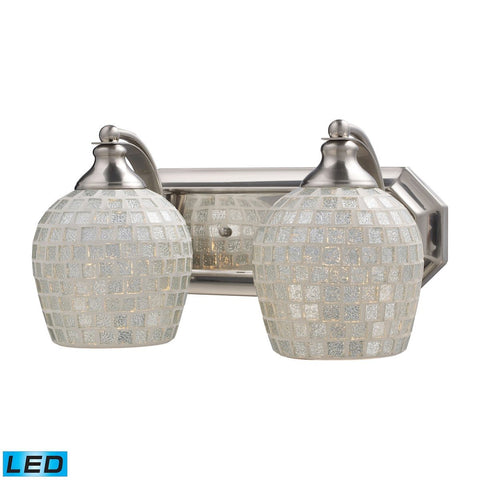 Bath And Spa 2 Light LED Vanity In Satin Nickel And Silver Glass Wall Elk Lighting 