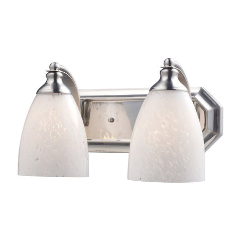 Bath And Spa 2 Light Vanity In Satin Nickel And Snow White Glass Wall Elk Lighting 