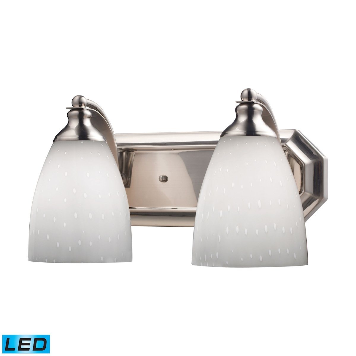 Bath And Spa 2 Light LED Vanity In Satin Nickel And Simple White Glass Wall Elk Lighting 