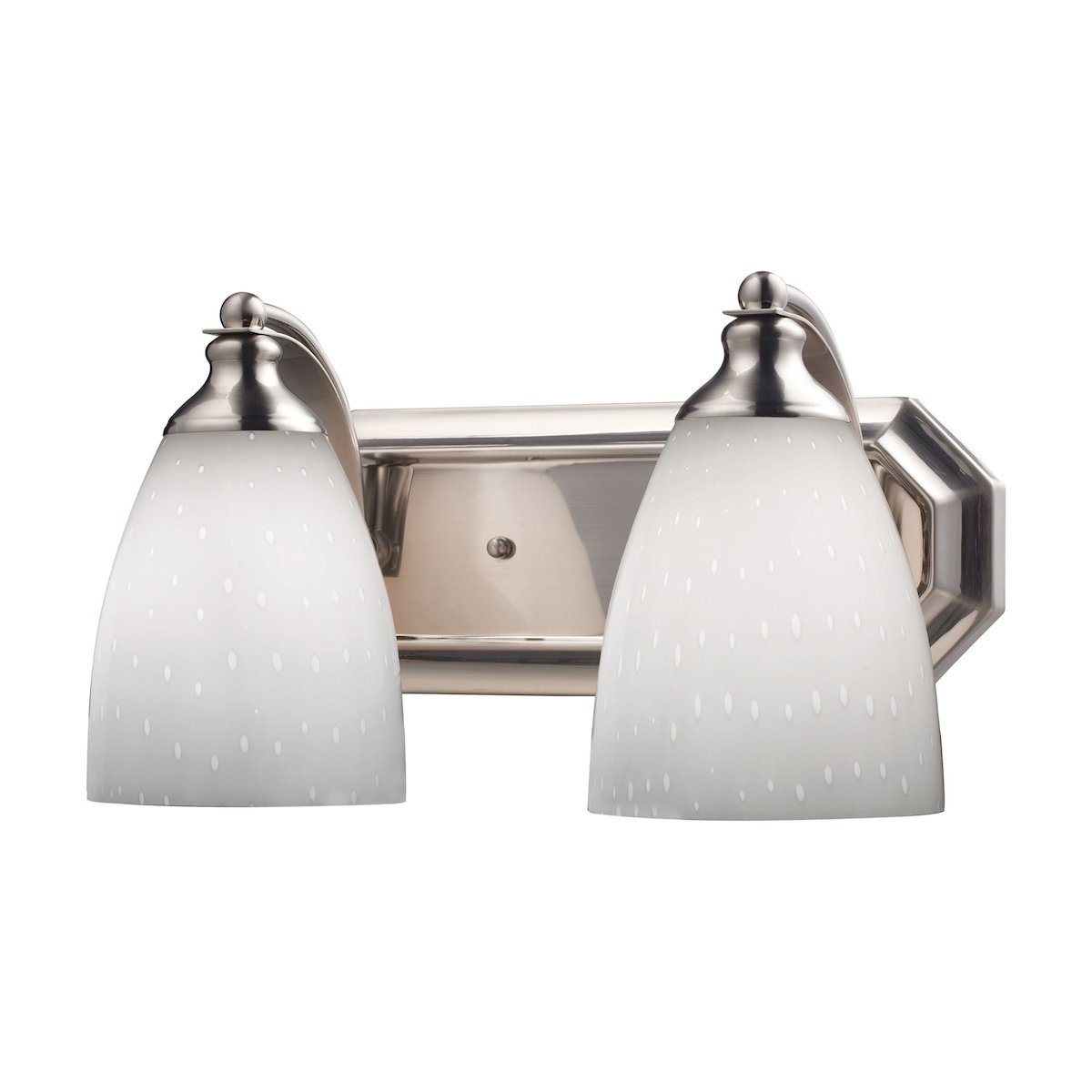 Bath And Spa 2 Light Vanity In Satin Nickel And Simple White Glass Wall Elk Lighting 