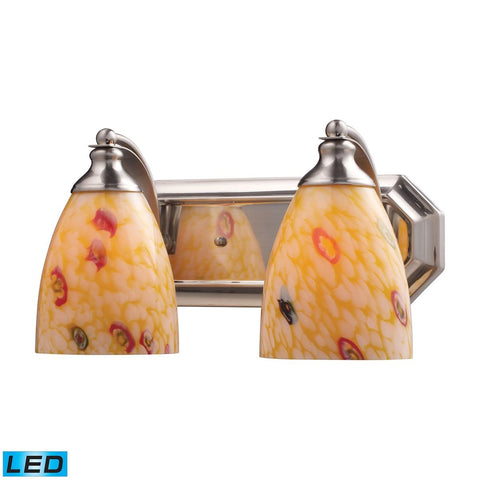 Bath And Spa 2 Light LED Vanity In Satin Nickel And Yellow Glass Wall Elk Lighting 