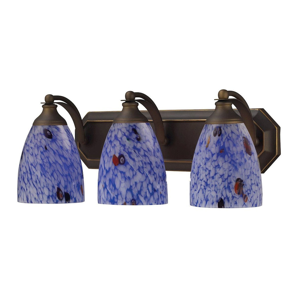 Bath And Spa 3 Light Vanity In Aged Bronze And Starburst Blue Glass Wall Elk Lighting 