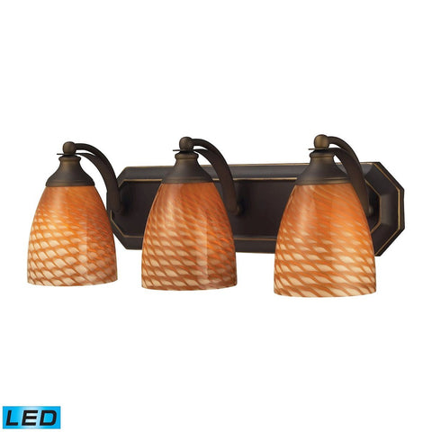 Bath And Spa 3 Light LED Vanity In Aged Bronze And Cocoa Glass Wall Elk Lighting 
