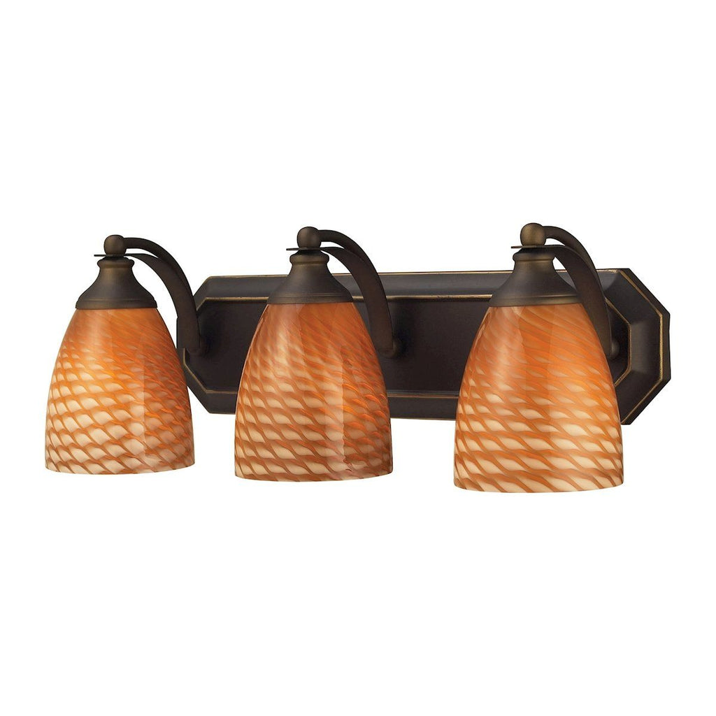 Bath And Spa 3 Light Vanity In Aged Bronze And Cocoa Glass Wall Elk Lighting 