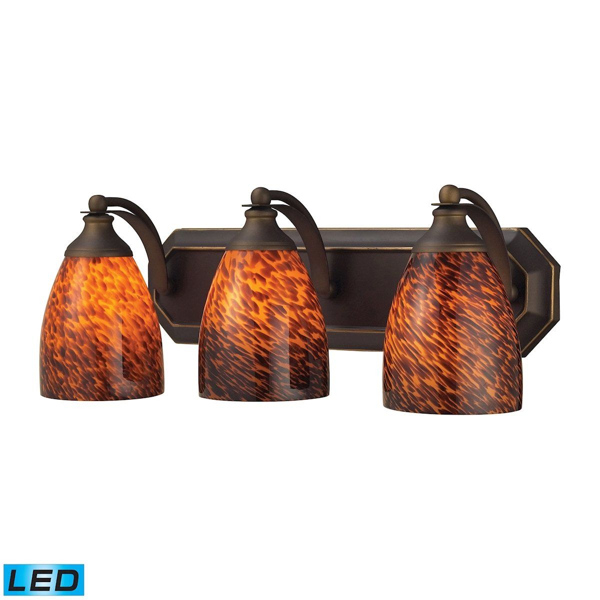 Bath And Spa 3 Light LED Vanity In Aged Bronze And Espresso Glass Wall Elk Lighting 