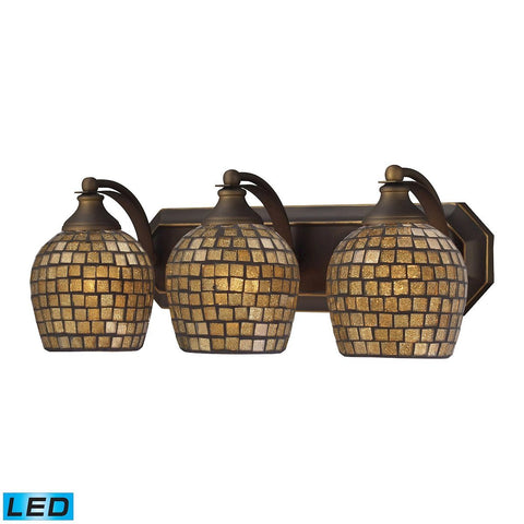 Bath And Spa 3 Light LED Vanity In Aged Bronze And Gold Leaf Glass Wall Elk Lighting 
