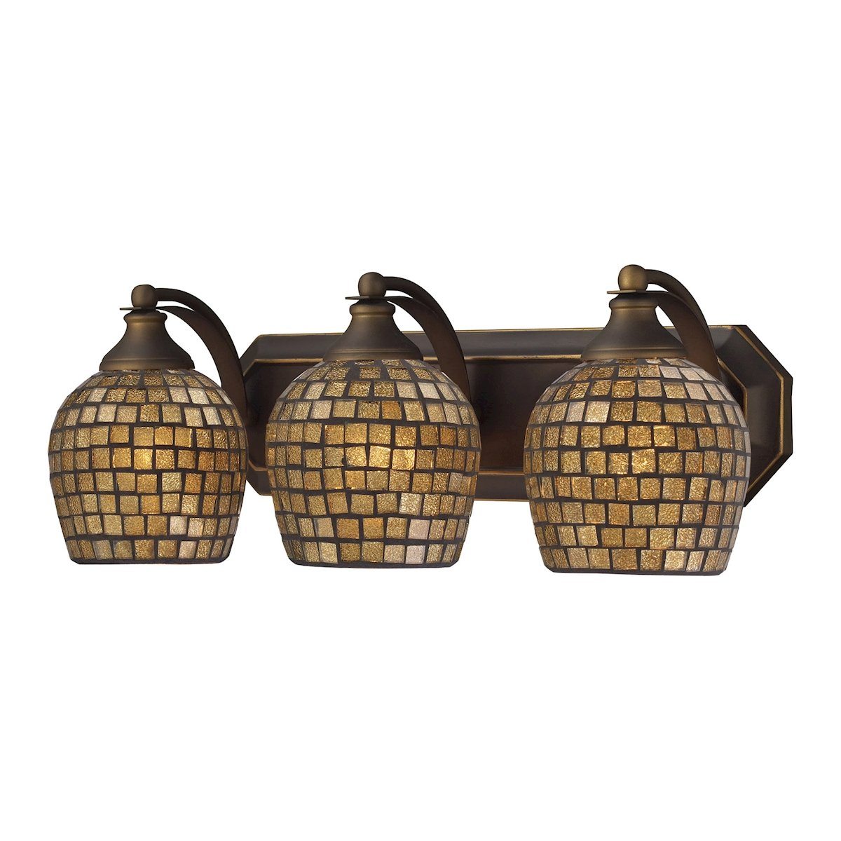 Bath And Spa 3 Light Vanity In Aged Bronze And Gold Leaf Glass Wall Elk Lighting 