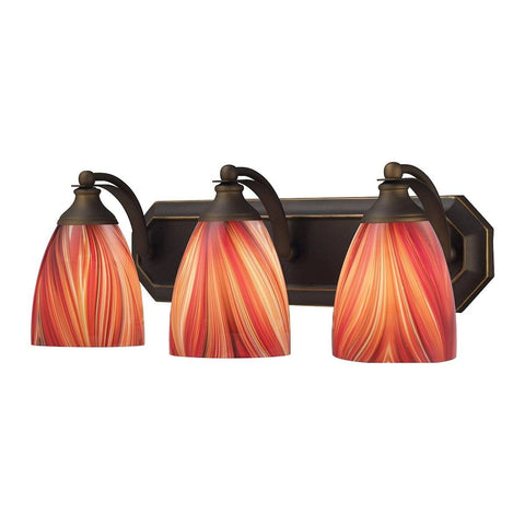 Bath And Spa 3 Light Vanity In Aged Bronze And Multi Glass Wall Elk Lighting 